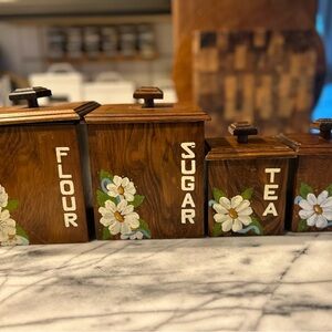 Wooden Canister Set with Floral Design